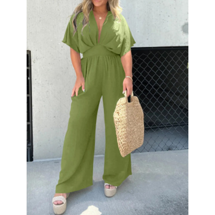 Dame elegant jumpsuit med bred ben og dyb V-udskæring Stilla