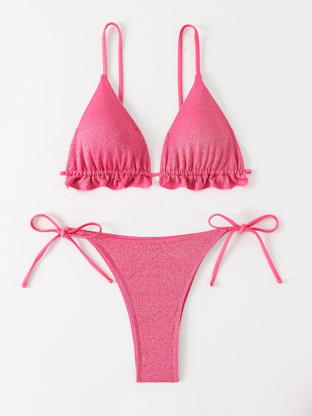 Dame triangel-bikini med flæse detaljer og glimmer effekt Stilla