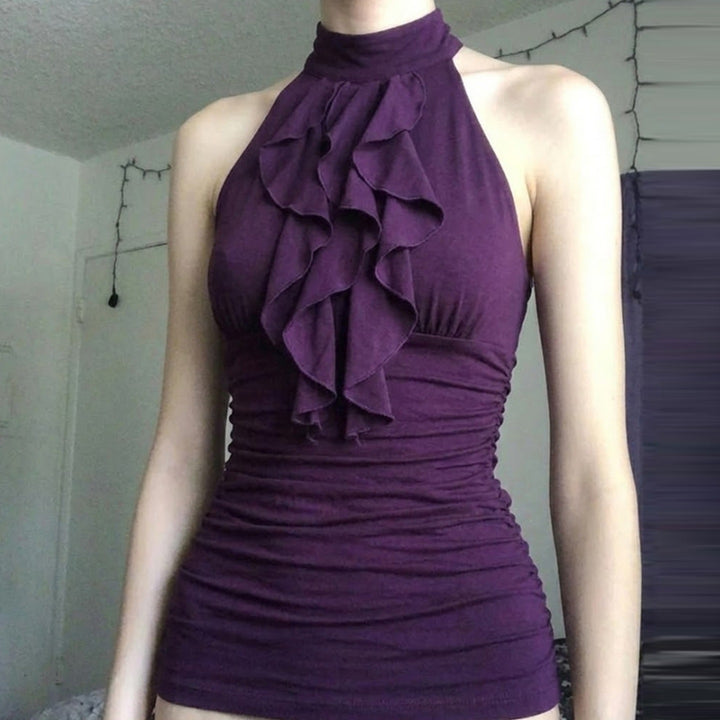 Dame Halterneck-top med elegant flæsedesign Skovae