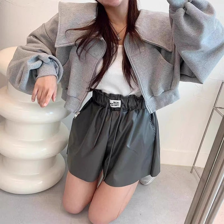 Kvinder moderne cropped sweatshirt jakke med generøs krave Stilla