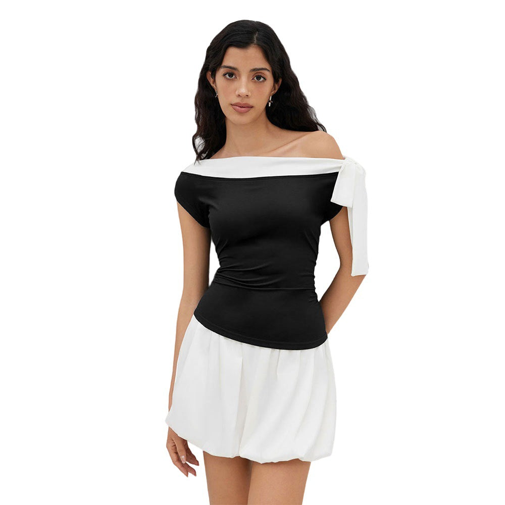 Kvindetop med off-shoulder design og legesyg sløjfe lukning Stilla