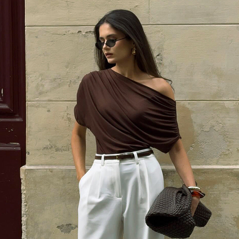Damer asymmetrisk kryds top med raffinerede draperinger Skovae