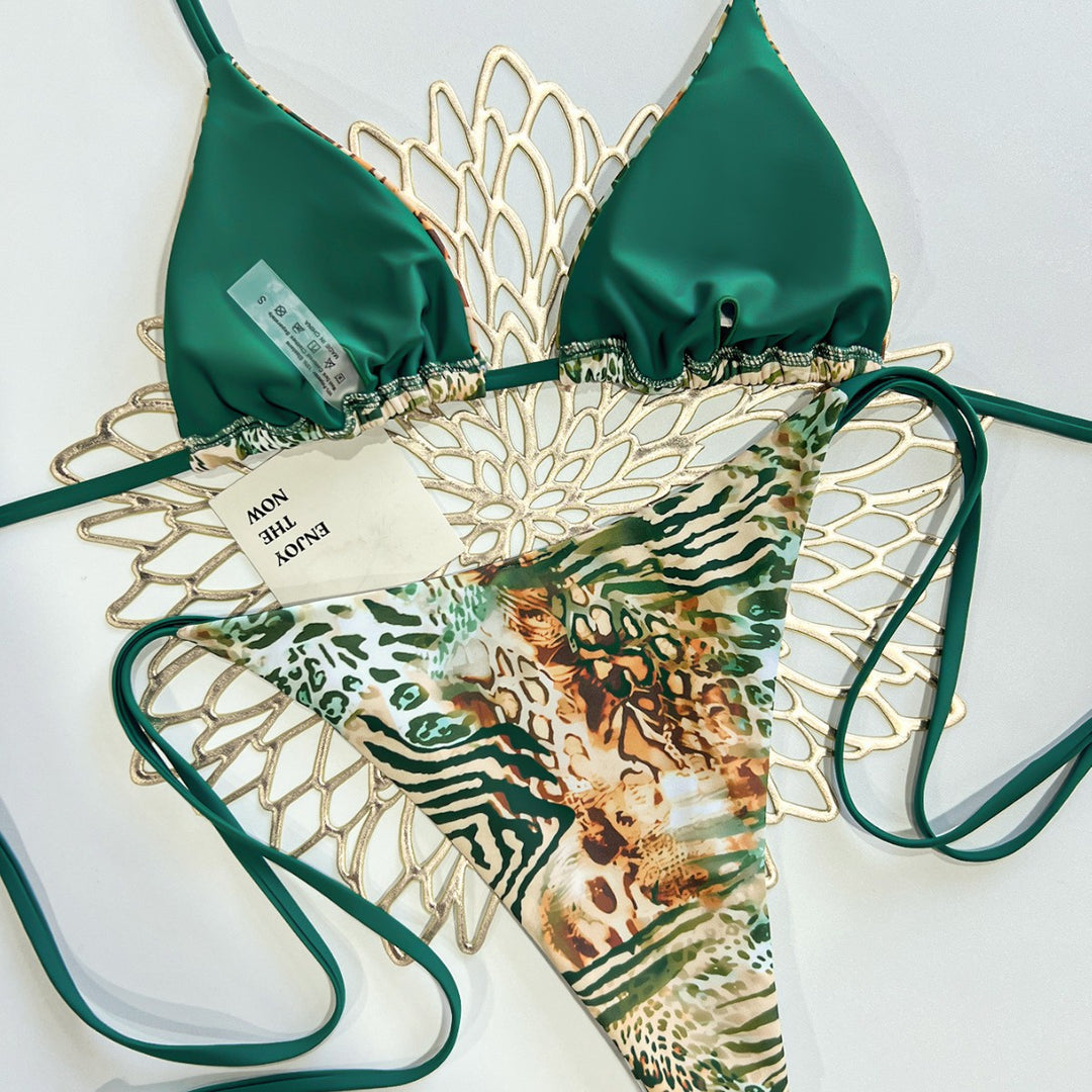 Dame triangel bikini med dyremønster og justerbare bånd Skovae