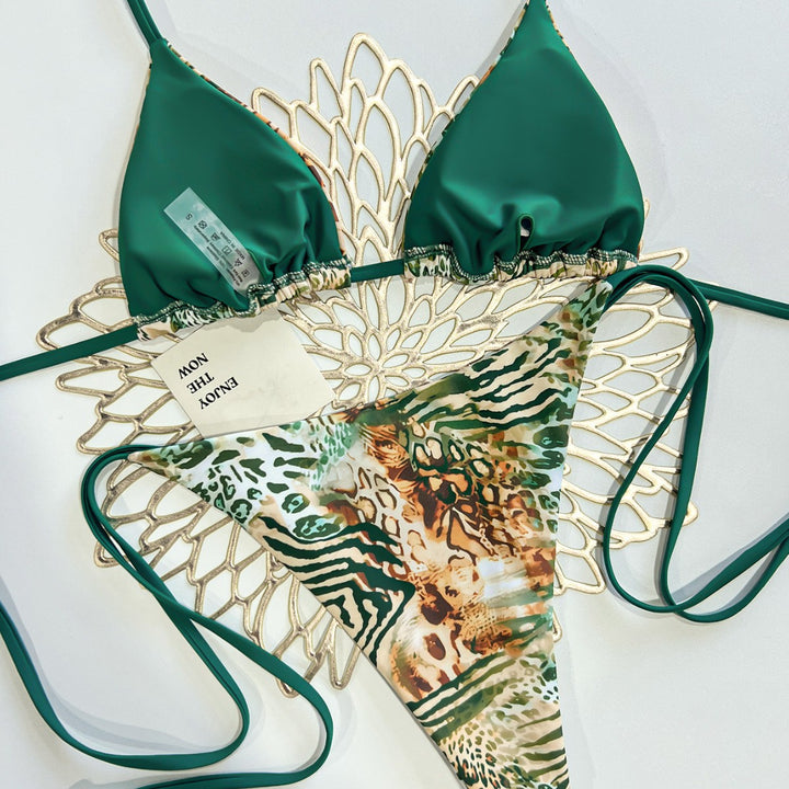 Dame triangel bikini med dyremønster og justerbare bånd Skovae