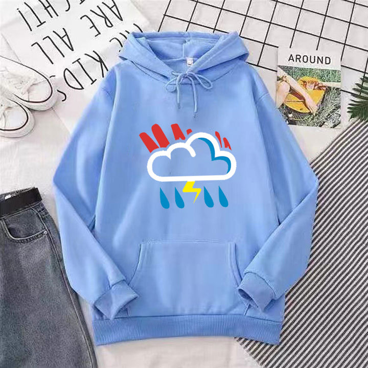 Damehoodie med muntert vejrmotiv Skovae