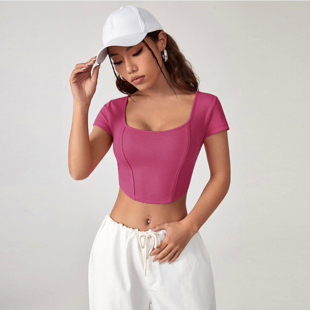 Damer cropped top med firkantet halsudskæring og elegant ribbet tekstur Stilla