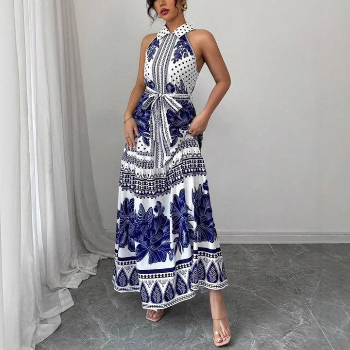 Dame Floral Halter Maxikjole med tilpasset talje Stilla