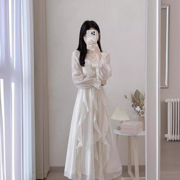 Femme Romantisk Flæse-Midi-Kjole med Off-Shoulder-Design Stilla