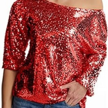 Dame Glitrende Off-Shoulder-Top med funkende Pailletter Stilla
