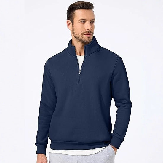 Herresweater med halv lynlås og moderne snit Skovae
