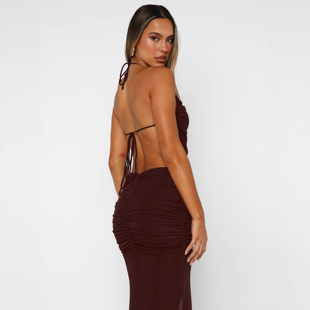 Dame Elegant Maxikjole med asymmetrisk Halterhals og fancy slids Skovae