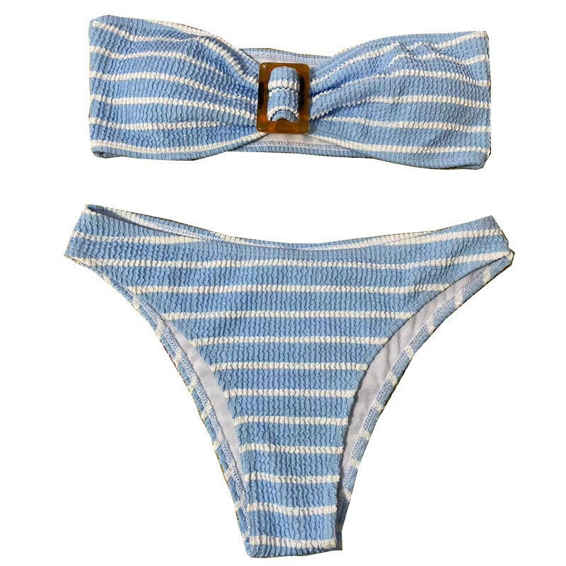 Dame bandeau-bikini-sæt med struktureret stof og modet bælte Stilla