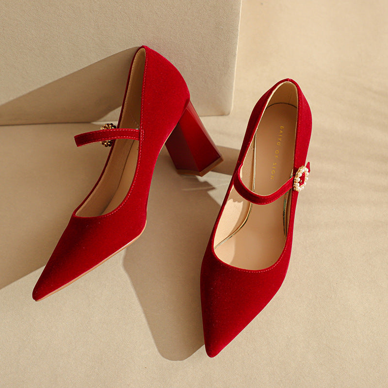 Dame elegante spidse hælstuds Mary Jane pumps med perledetaljer Stilla