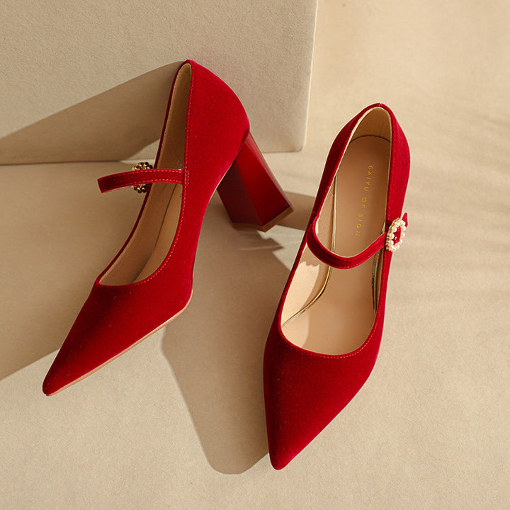 Dame elegante spidse hælstuds Mary Jane pumps med perledetaljer Stilla