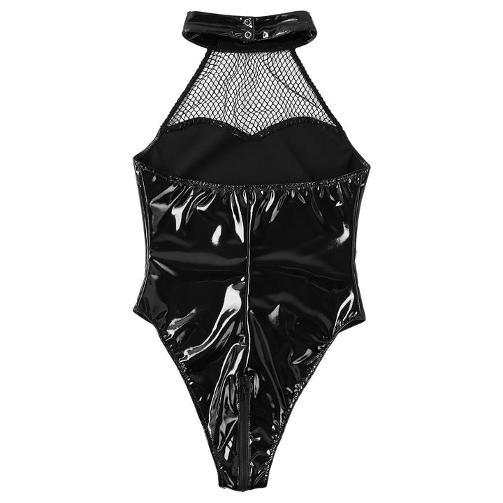 Dame Hochglans Cutout Bodysuit med fiskenet accenter Stilla