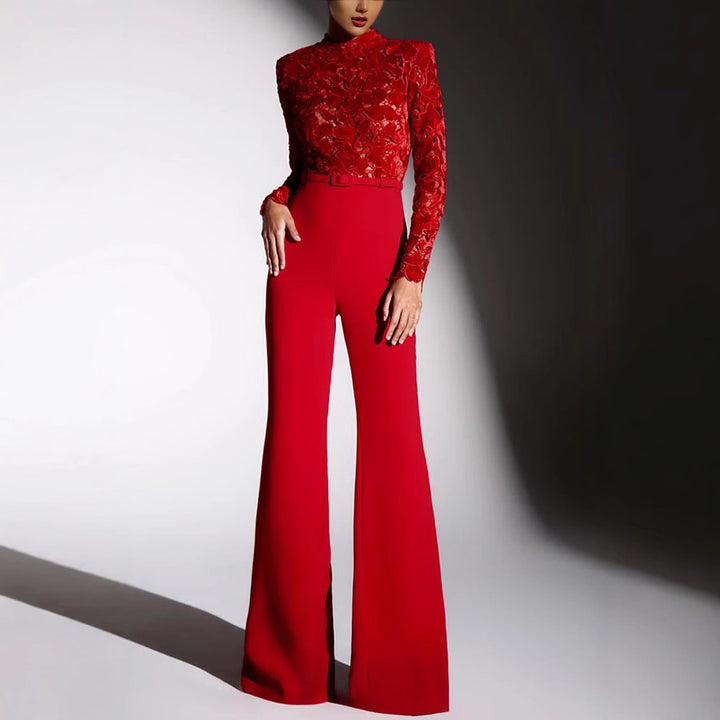 Dame Elegant Jumpsuit med floral spidstop og vide ben Stiila