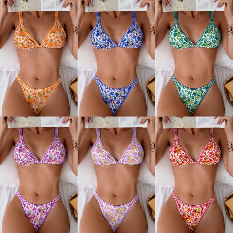Dame bikini-sæt med blomstret design og ternet top Stilla