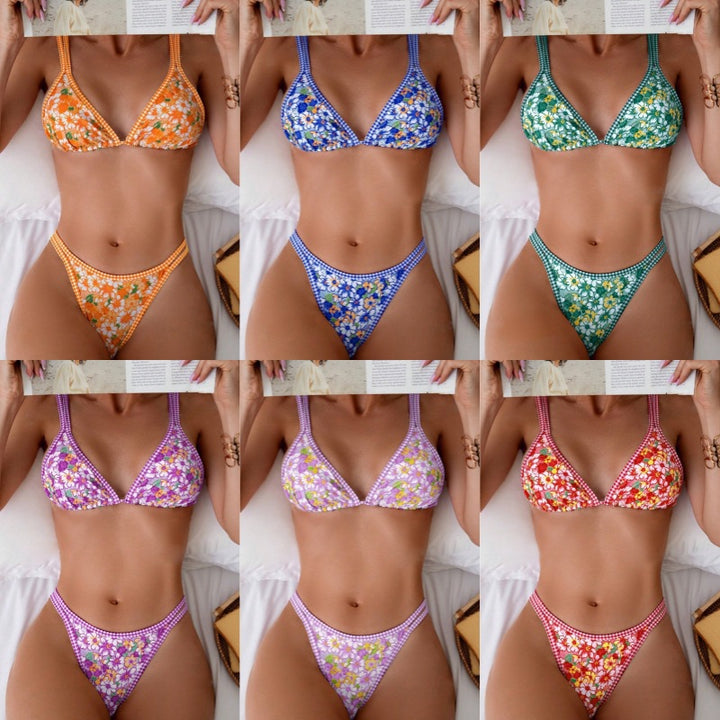 Dame bikini-sæt med blomstret design og ternet top Stilla