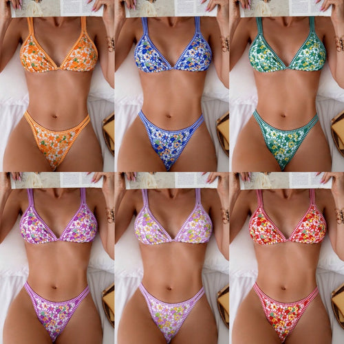 Dame bikini-sæt med blomstret design og ternet top Stilla