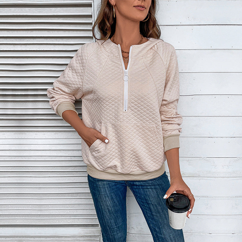 Dame trendy zip sweatshirts med lynlås og piqué mønster Stilla