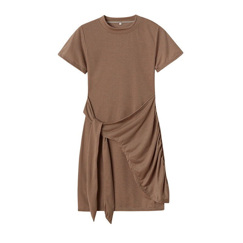 Dame Fritid T-shirt Kjole med Draperet Detalje Stilla