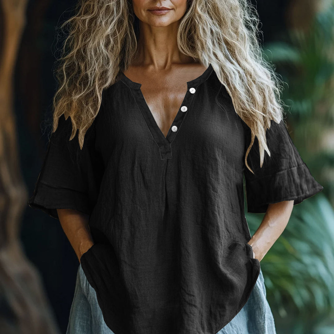 Kvinder Let Linned Knap-Bluse Stilla