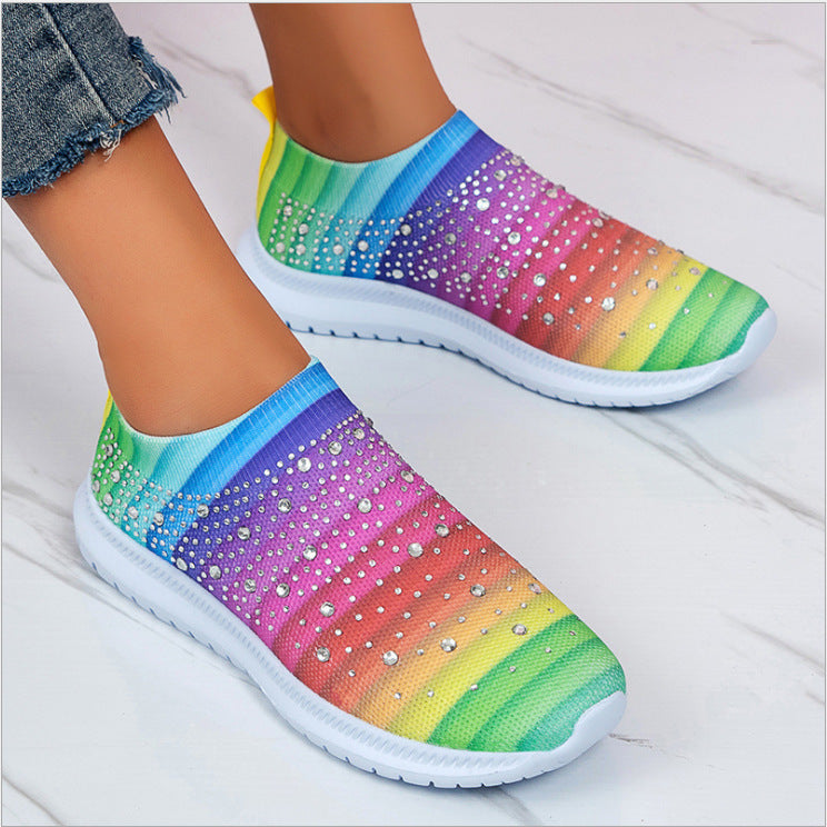 Dame Sneakers med funklende strass-accenter og elastisk overdækning Stilla