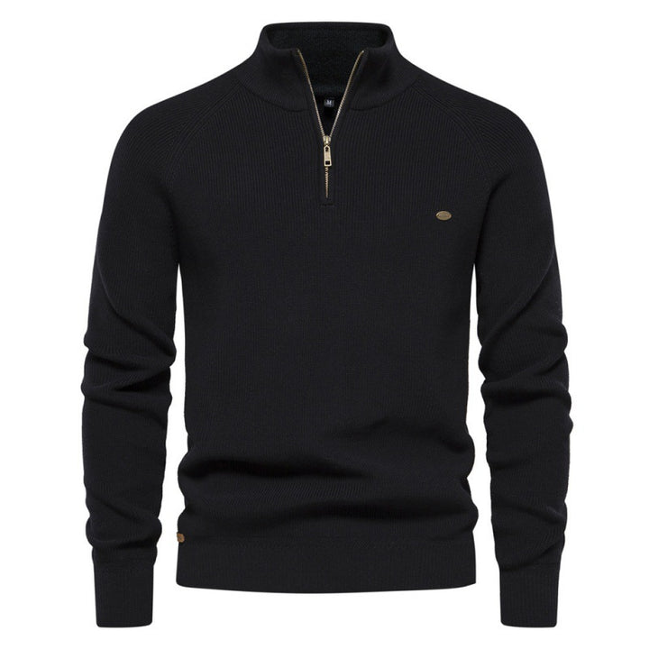 Herre ståkravepullover med elegant struktur og praktisk halvlynlås Stilla