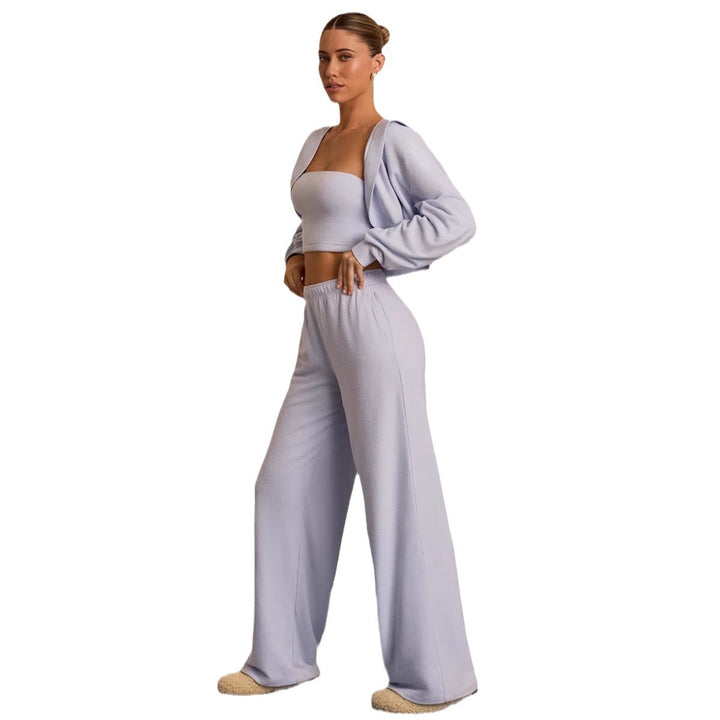 Kvinders afslappede lounge sæt med cropped top og brede benbukser Skovae