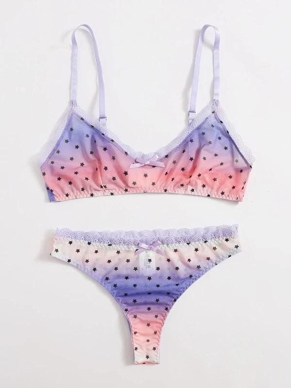 Dame Stjerneprint Bralette og Thong Sæt Stilla