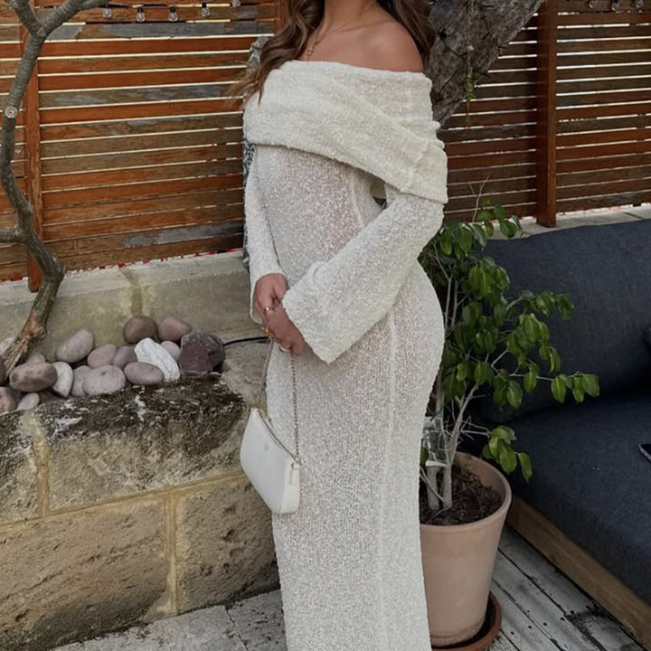 Dame Off-Shoulder Maxikjole med lange ærmer og elegant stof Skovae