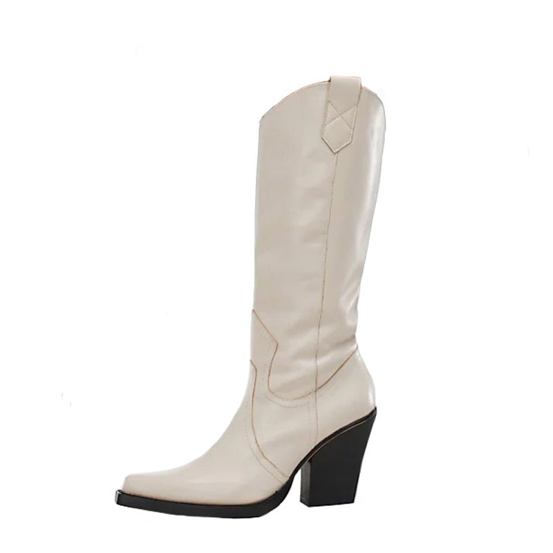 Femme Western-stil knælange stiletto-støvler med dekorative detaljer  Stilla
