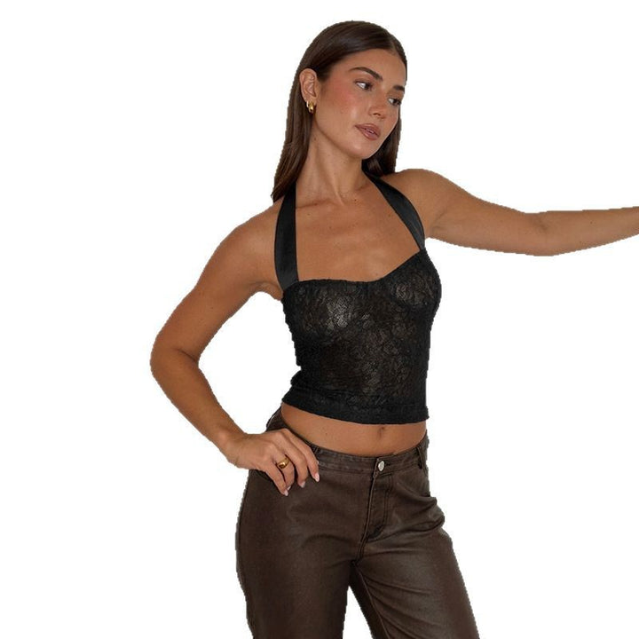 Dame spidsen crop top med glitrende stropper Skovae