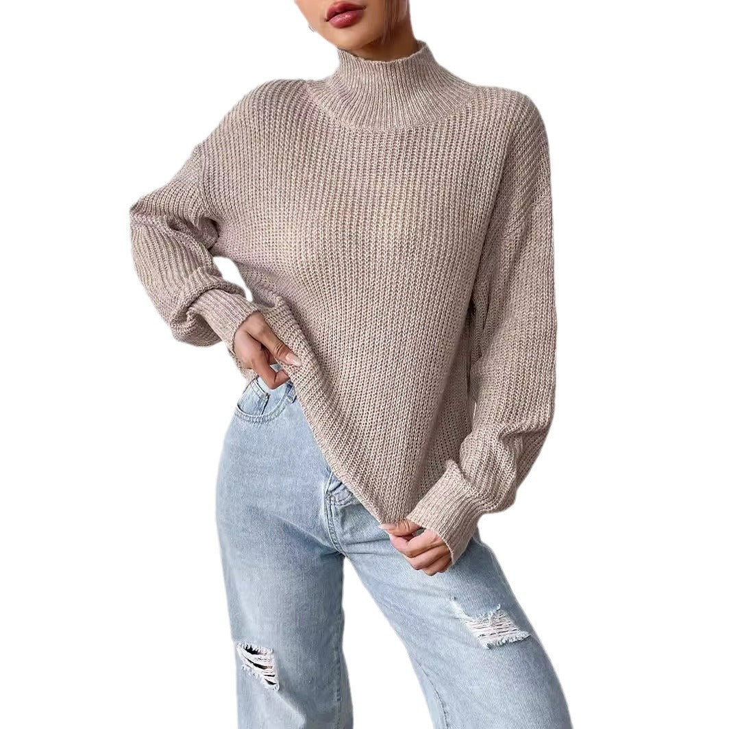 Dame Oversized Strikpullover med Rullekrave og Struktureret Mønster Stilla