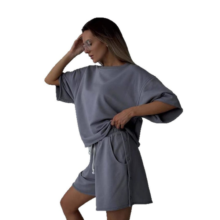 Kvinders afslappede top og shorts sæt med knapdetaljer Skovae