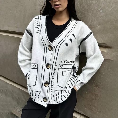 Femme Kunstnerisk Mønstret Størrelses Cardigan Stilla