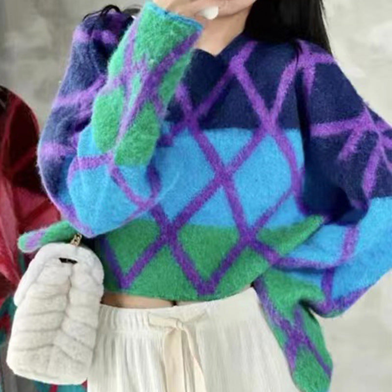 Femme Kunstnerisk Mønstret Cropped Pullover Stilla