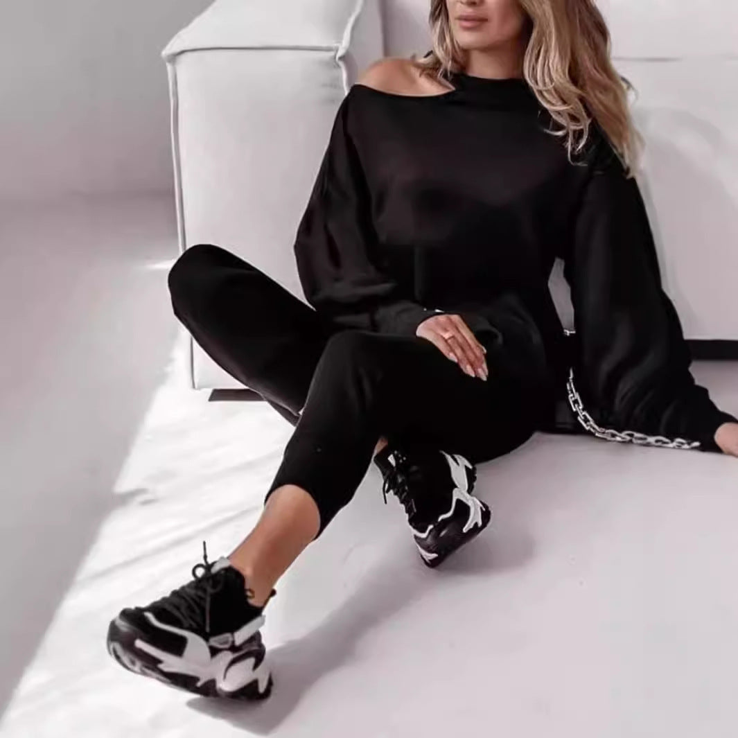 Dame casual sæt med off-shoulder og praktiske lommer Stiila