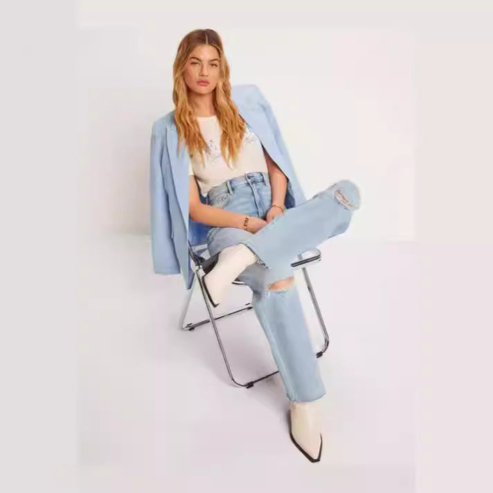 Dame Løs pasform jeans med modige ripped-detaljer og frynset kant Stilla