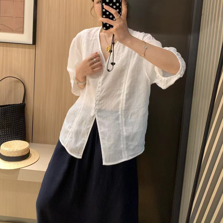 Femme Afslappet Fit Knap-Down Linen Bluse Stilla