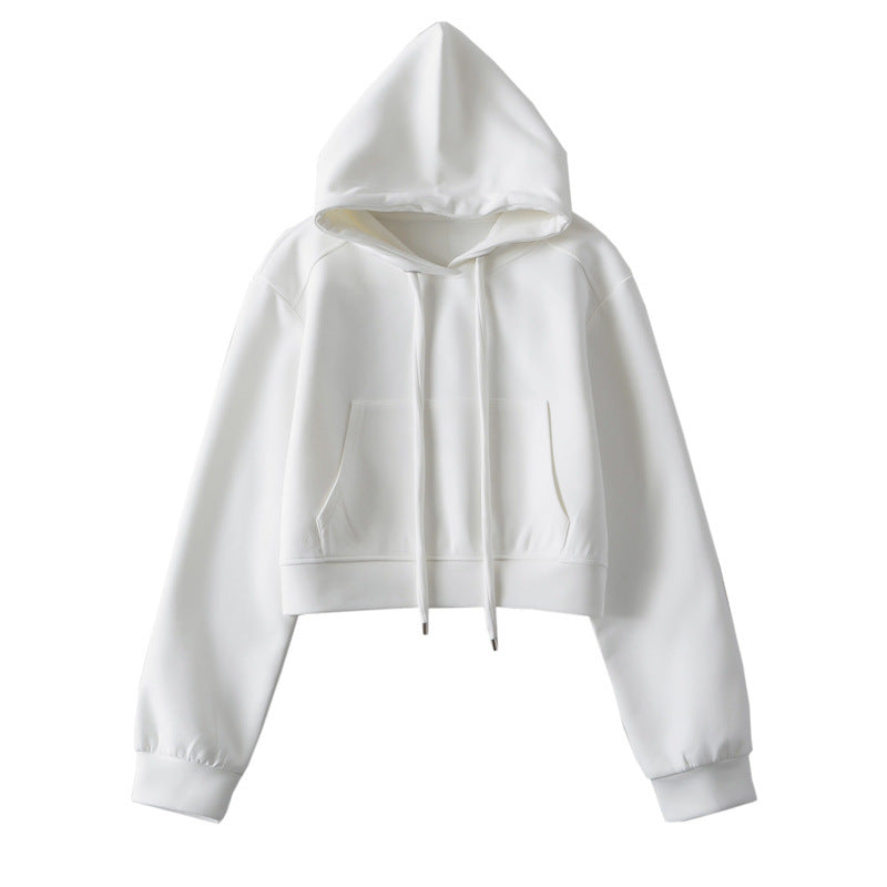 Dame Cropped Hættepullover i blødt Sweatstof med praktiske Kængurulommer Stilla