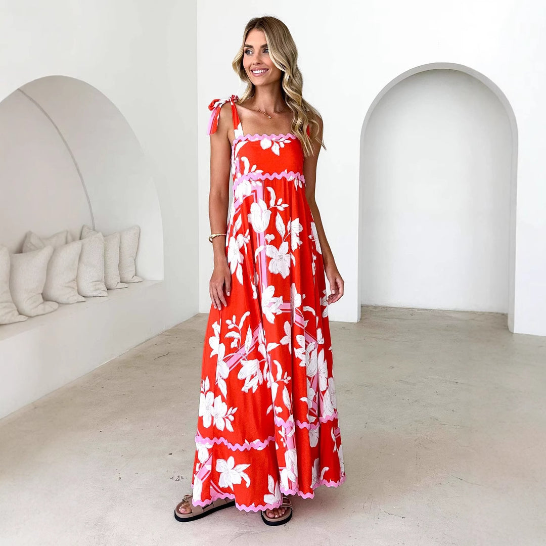 Kvinders maxi kjole med legende stropdesign og elegant print Stilla