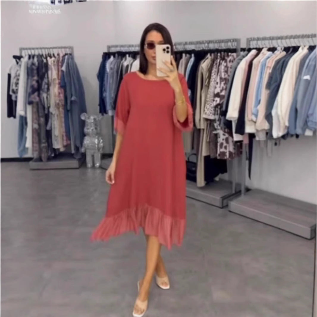 Dame Relaxed Fit Midikjole med Ruffle-saum Stilla