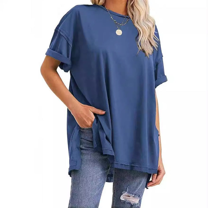 Dame afslappet oversized T-shirt med sidelommer og rund halsudskæring Stiila