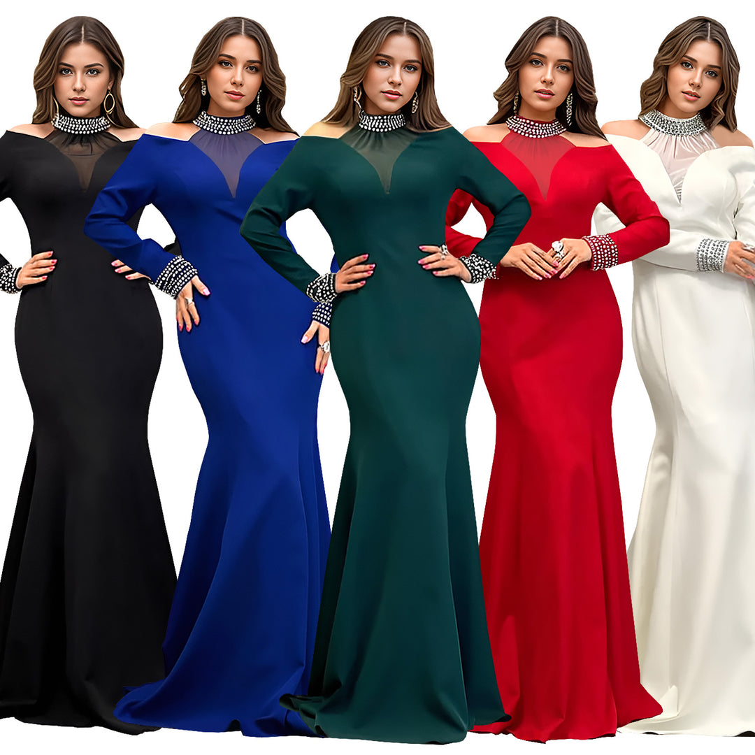 Dame Elegant aftenkjole med off-shoulder design og strålende strass dekorationer Stilla
