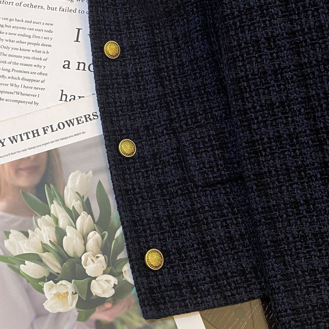Dame Struktureret Boucle Jakke med Gyldne Knapper Stilla