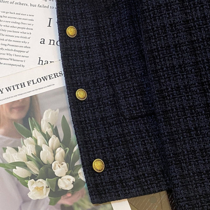 Dame Struktureret Boucle Jakke med Gyldne Knapper Stilla
