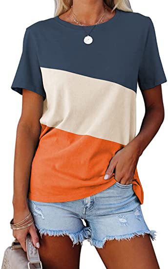 Dame Trendy Kortærmet T-Shirt med moderne Farveblokdesign Stilla