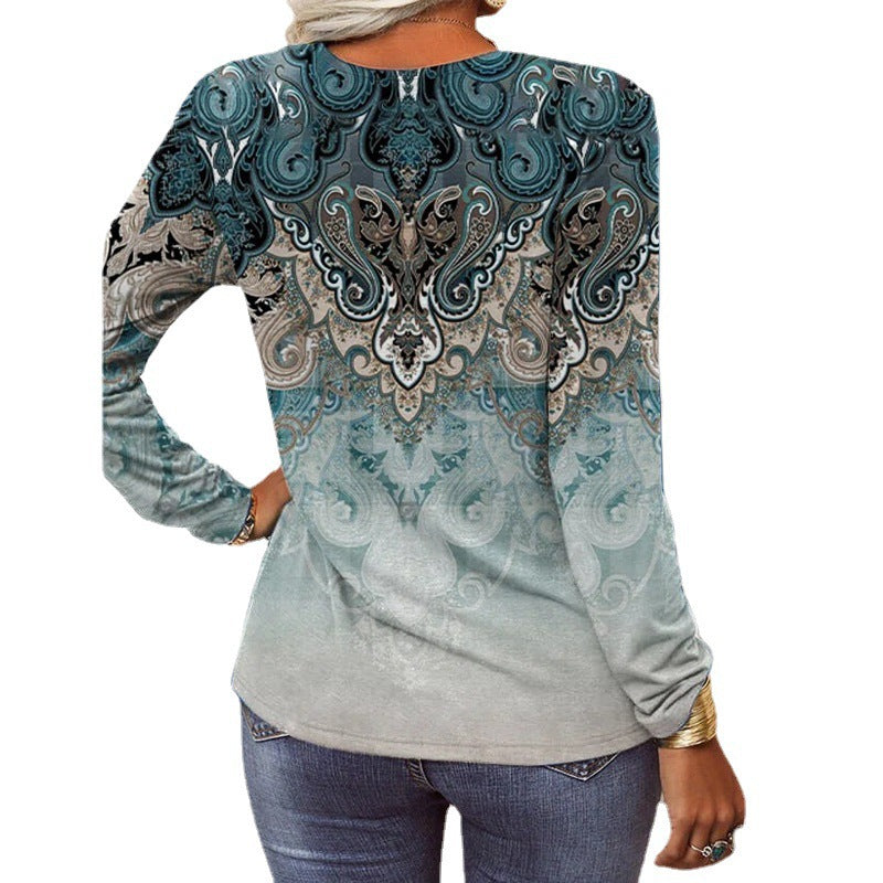 Damebluse med blomsterdesign og V-udskæring Stilla