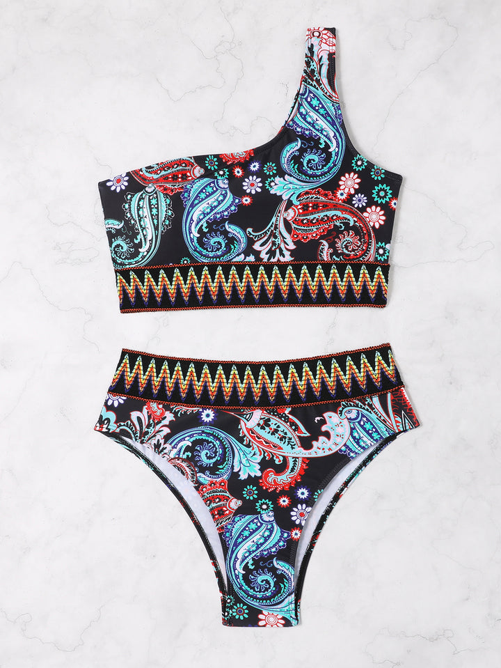 Dame En-sidet Bikini-sæt med moderne Paisley-mønster og elastisk talje Stilla